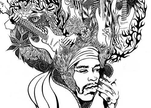 
				Psychedelic Ink Portrait Of Jimi Hendrix